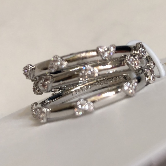 Kendra Scott Silver Tone Haven Heart 3PC Stackable Ring Set Size 7 Crystal NWT - Picture 2 of 16
